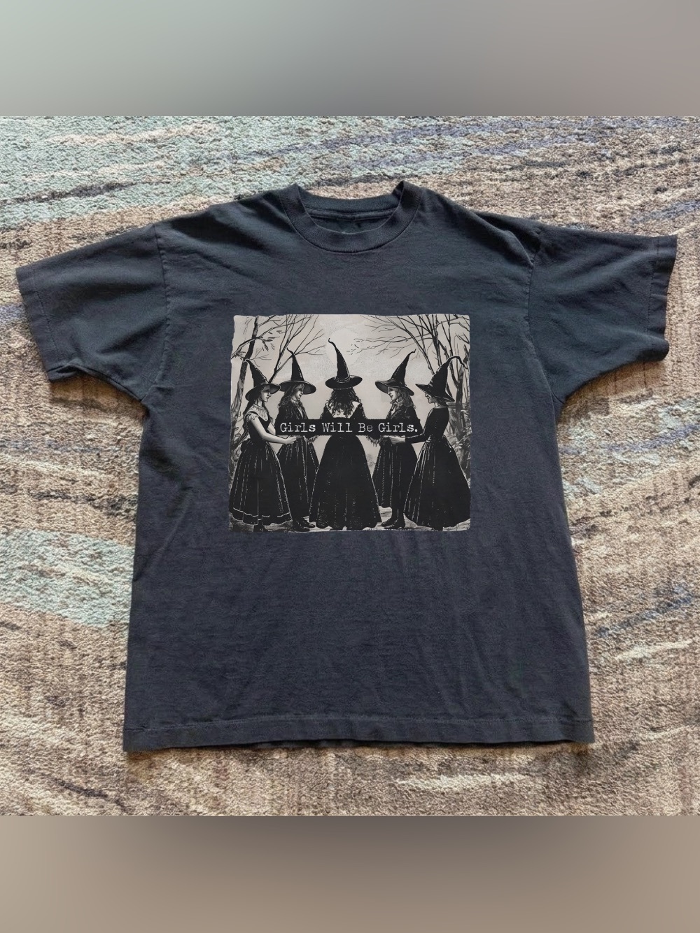 Girls Will Be Girls Witch Graphic T-Shirt - Black